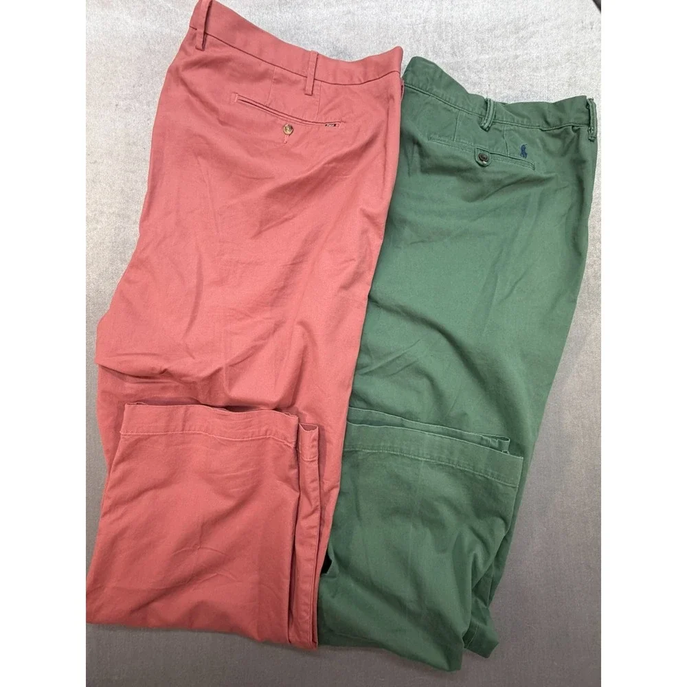 Lot of 2 Polo Ralph Lauren Stretch Classic Fit Dress Pants 52 X 32 BIG Red Green